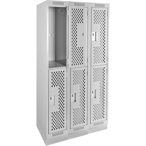 Clean Line Lockers, 2 -tier, Bank of 3, 36" x 15" x 76", Steel, Grey, Rivet (Assembled), Perforated NRZ Safety Inc.