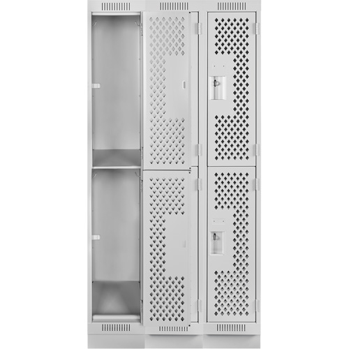 Clean Line Lockers, 2 -tier, Bank of 3, 36" x 15" x 76", Steel, Grey, Rivet (Assembled), Perforated NRZ Safety Inc.