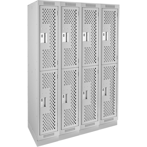 Clean Line Lockers, 2 -tier, Bank of 4, 48" x 15" x 76", Steel, Grey, Rivet (Assembled), Perforated NRZ Safety Inc.