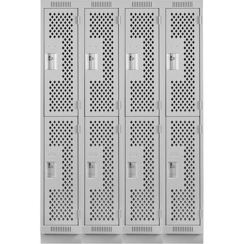 Clean Line Lockers, 2 -tier, Bank of 4, 48" x 15" x 76", Steel, Grey, Rivet (Assembled), Perforated NRZ Safety Inc.