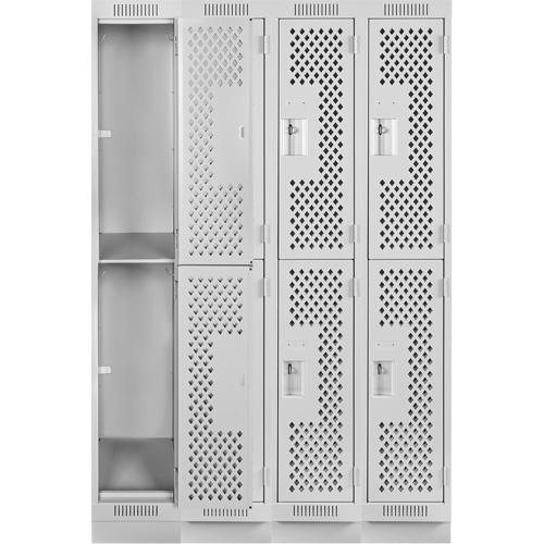 Clean Line Lockers, 2 -tier, Bank of 4, 48" x 15" x 76", Steel, Grey, Rivet (Assembled), Perforated NRZ Safety Inc.