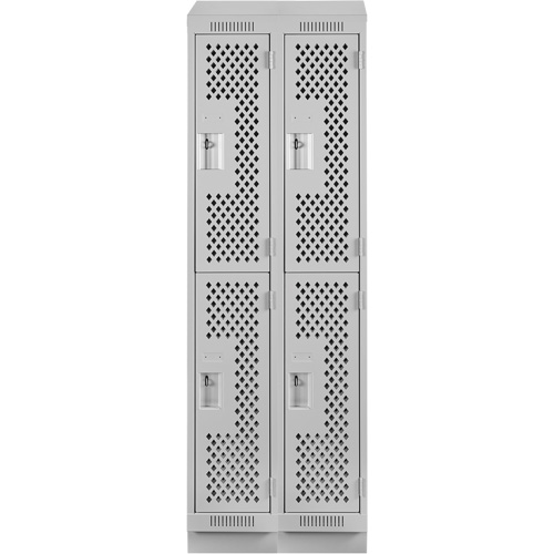Clean Line Lockers, 2 -tier, Bank of 2, 24" x 18" x 82", Steel, Grey, Rivet (Assembled), Perforated NRZ Safety Inc.