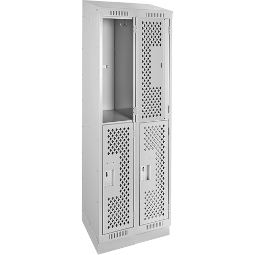 Clean Line Lockers, 2 -tier, Bank of 2, 24" x 18" x 82", Steel, Grey, Rivet (Assembled), Perforated NRZ Safety Inc.