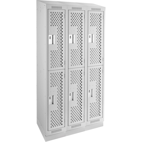 Clean Line Lockers, 2 -tier, Bank of 3, 36" x 12" x 82", Steel, Grey, Rivet (Assembled), Perforated NRZ Safety Inc.