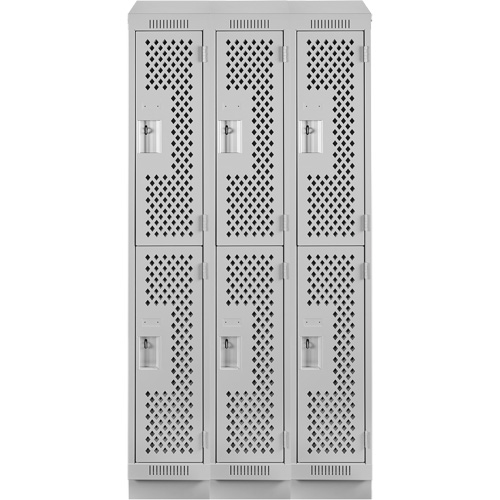 Clean Line Lockers, 2 -tier, Bank of 3, 36" x 12" x 82", Steel, Grey, Rivet (Assembled), Perforated NRZ Safety Inc.