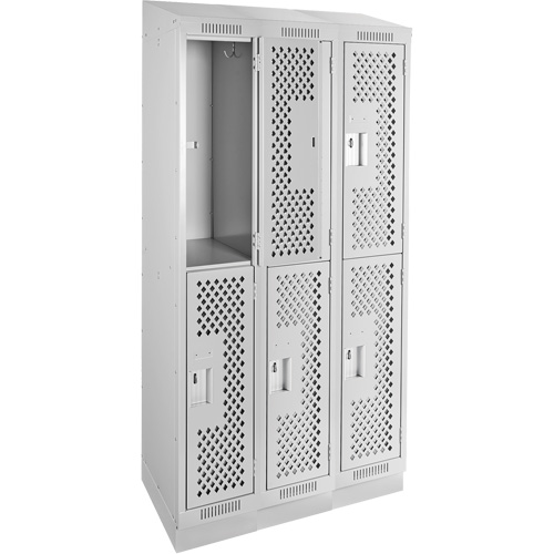 Clean Line Lockers, 2 -tier, Bank of 3, 36" x 12" x 82", Steel, Grey, Rivet (Assembled), Perforated NRZ Safety Inc.