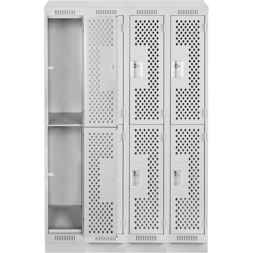 Clean Line Lockers, 2 -tier, Bank of 4, 48" x 12" x 82", Steel, Grey, Rivet (Assembled), Perforated NRZ Safety Inc.