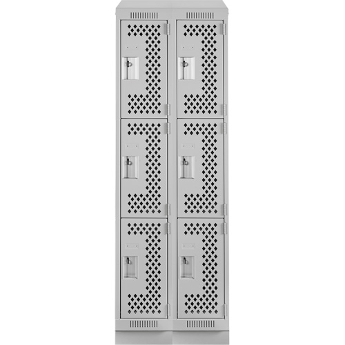 Clean Line Lockers, 3 -tier, Bank of 2, 24" x 18" x 82", Steel, Grey, Rivet (Assembled), Perforated NRZ Safety Inc.