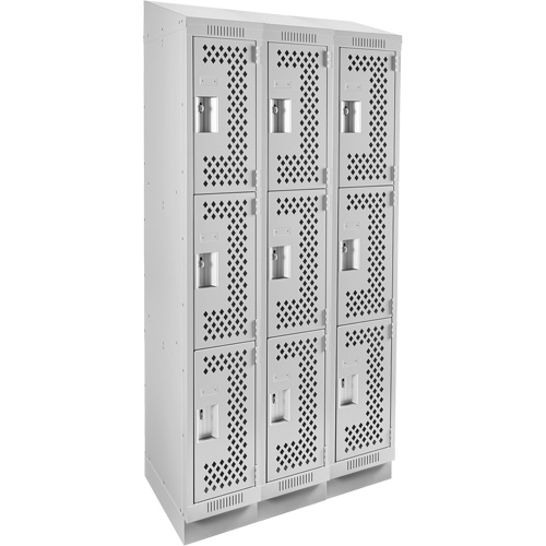 Clean Line Lockers, 3 -tier, Bank of 3, 36" x 18" x 82", Steel, Grey, Rivet (Assembled), Perforated NRZ Safety Inc.