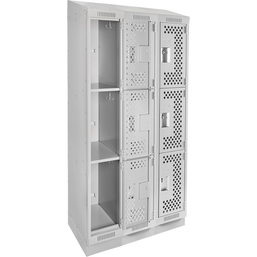 Clean Line Lockers, 3 -tier, Bank of 3, 36" x 18" x 82", Steel, Grey, Rivet (Assembled), Perforated NRZ Safety Inc.