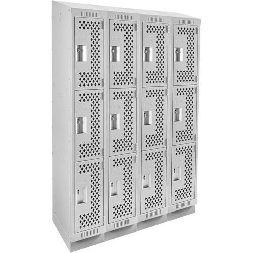 Clean Line Lockers, 3 -tier, Bank of 4, 48" x 18" x 82", Steel, Grey, Rivet (Assembled), Perforated NRZ Safety Inc.