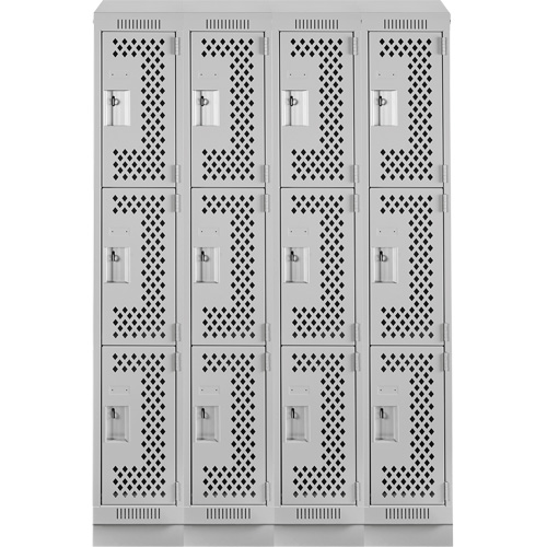 Clean Line Lockers, 3 -tier, Bank of 4, 48" x 18" x 82", Steel, Grey, Rivet (Assembled), Perforated NRZ Safety Inc.