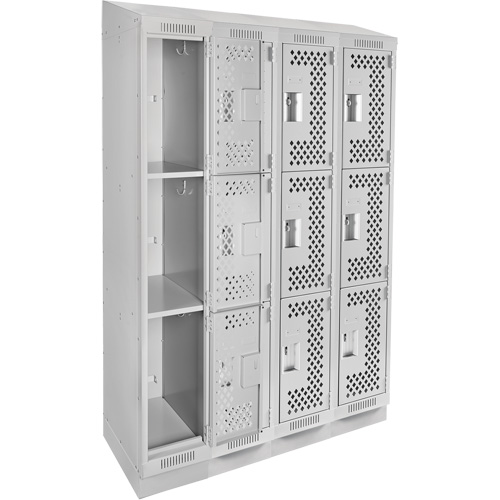 Clean Line Lockers, 3 -tier, Bank of 4, 48" x 18" x 82", Steel, Grey, Rivet (Assembled), Perforated NRZ Safety Inc.