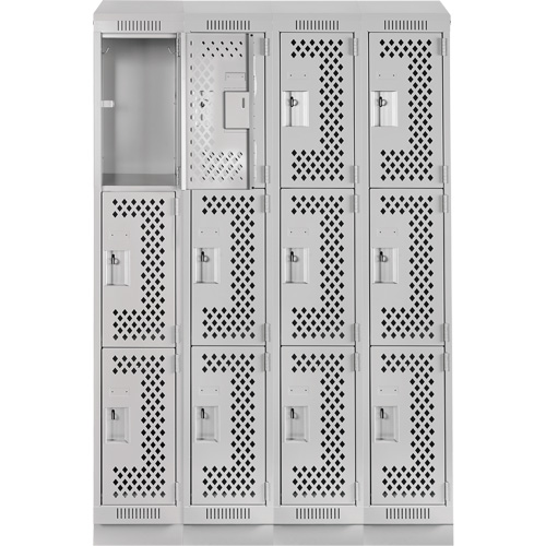 Clean Line Lockers, 3 -tier, Bank of 4, 48" x 18" x 82", Steel, Grey, Rivet (Assembled), Perforated NRZ Safety Inc.