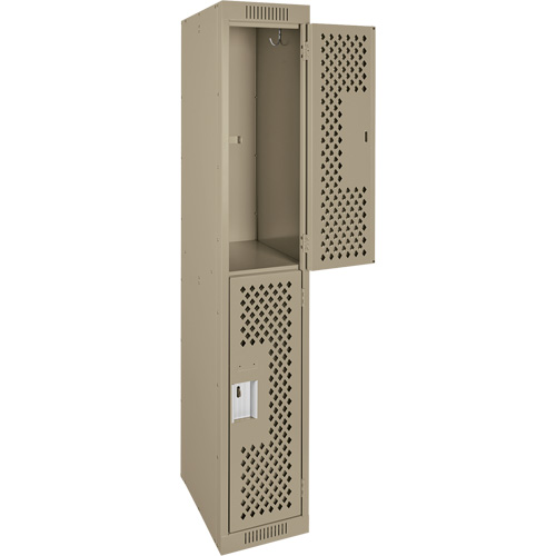 Clean Line Lockers, 2 -tier, 12" x 15" x 72", Steel, Beige, Rivet (Assembled), Perforated NRZ Safety Inc.