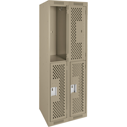 Clean Line Lockers, 2 -tier, Bank of 2, 24" x 15" x 72", Steel, Beige, Rivet (Assembled), Perforated NRZ Safety Inc.