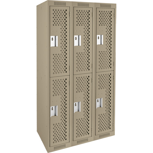 Clean Line Lockers, 2 -tier, Bank of 3, 36" x 15" x 72", Steel, Beige, Rivet (Assembled), Perforated NRZ Safety Inc.