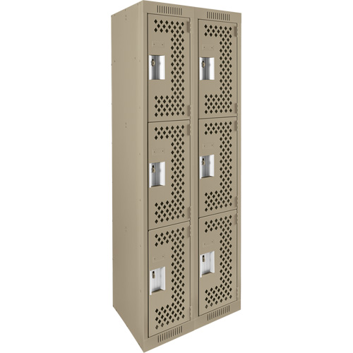 Casiers Clean Line, 3 niveaux, Bloc de 2, 24" x 12" x 72", Acier, Beige, Rivet (assembl&eacute;), Perfor&eacute; NRZ Safety Inc.