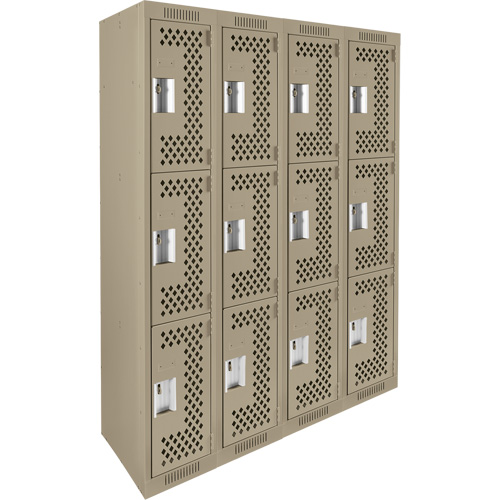 Clean Line Lockers, 3 -tier, Bank of 4, 48" x 12" x 72", Steel, Beige, Rivet (Assembled), Perforated NRZ Safety Inc.