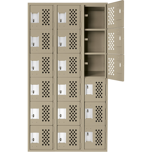 Assembled Lockerettes Clean Line Perforated Economy Lockers, 6 -tier, Bank of 3, 18" x 72" x 12", Steel NRZ Safety Inc.