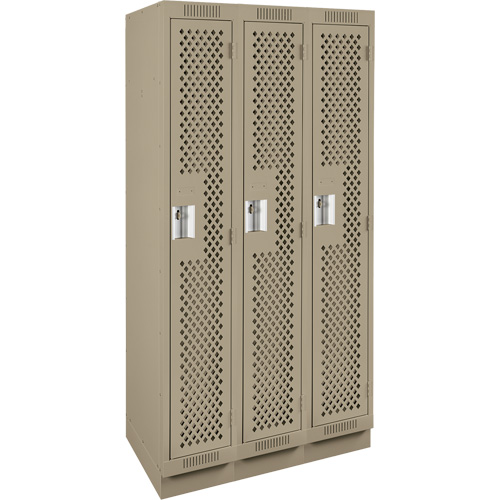 Clean Line Lockers, Bank of 3, 36" x 12" x 76", Steel, Beige, Rivet (Assembled), Perforated NRZ Safety Inc.