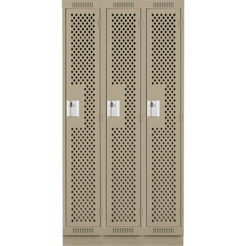 Clean Line Lockers, Bank of 3, 36" x 12" x 76", Steel, Beige, Rivet (Assembled), Perforated NRZ Safety Inc.