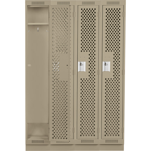 Clean Line Lockers, Bank of 4, 48" x 12" x 76", Steel, Beige, Rivet (Assembled), Perforated NRZ Safety Inc.