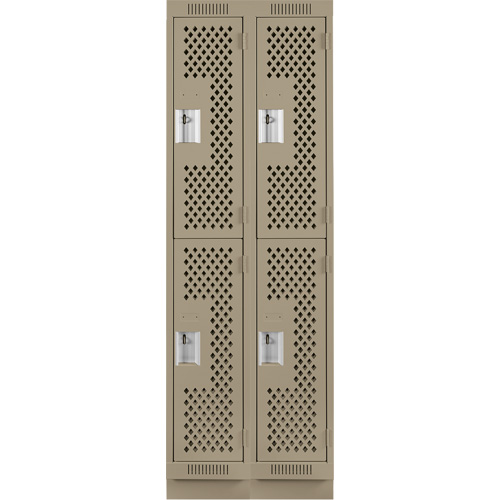 Clean Line Lockers, 2 -tier, Bank of 2, 24" x 15" x 76", Steel, Beige, Rivet (Assembled), Perforated NRZ Safety Inc.
