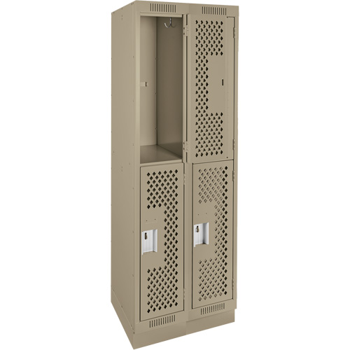 Clean Line Lockers, 2 -tier, Bank of 2, 24" x 15" x 76", Steel, Beige, Rivet (Assembled), Perforated NRZ Safety Inc.