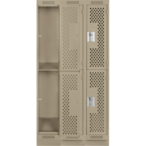 Clean Line Lockers, 2 -tier, Bank of 3, 36" x 15" x 76", Steel, Beige, Rivet (Assembled), Perforated NRZ Safety Inc.