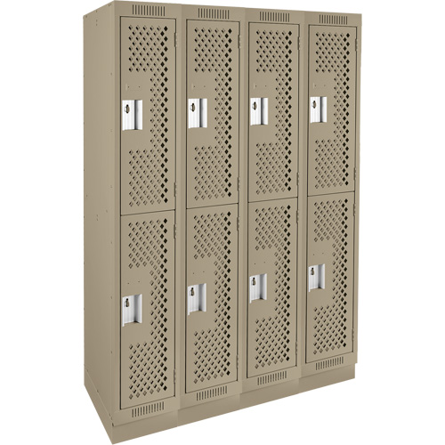 Clean Line Lockers, 2 -tier, Bank of 4, 48" x 15" x 76", Steel, Beige, Rivet (Assembled), Perforated NRZ Safety Inc.