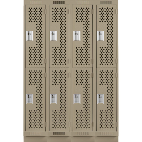 Clean Line Lockers, 2 -tier, Bank of 4, 48" x 15" x 76", Steel, Beige, Rivet (Assembled), Perforated NRZ Safety Inc.