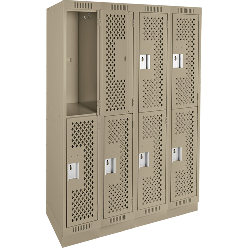 Clean Line Lockers, 2 -tier, Bank of 4, 48" x 15" x 76", Steel, Beige, Rivet (Assembled), Perforated NRZ Safety Inc.