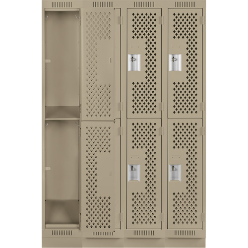 Clean Line Lockers, 2 -tier, Bank of 4, 48" x 15" x 76", Steel, Beige, Rivet (Assembled), Perforated NRZ Safety Inc.