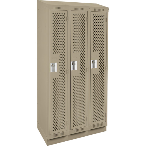 Clean Line Lockers, Bank of 3, 36" x 15" x 82", Steel, Beige, Rivet (Assembled), Perforated NRZ Safety Inc.