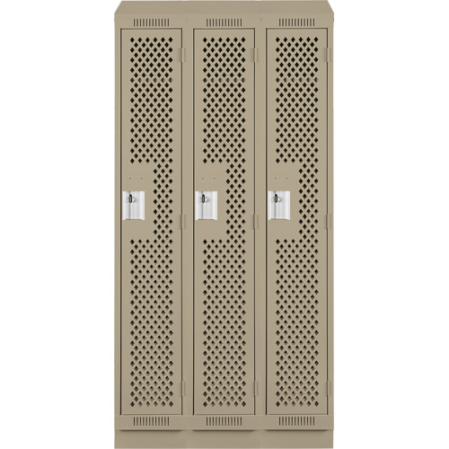 Clean Line Lockers, Bank of 3, 36" x 15" x 82", Steel, Beige, Rivet (Assembled), Perforated NRZ Safety Inc.