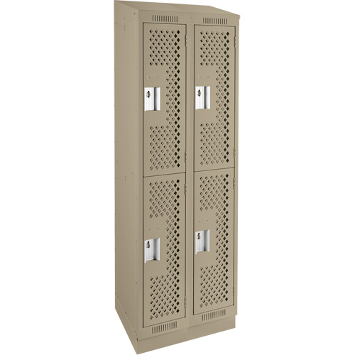 Clean Line Lockers, 2 -tier, Bank of 2, 24" x 15" x 82", Steel, Beige, Rivet (Assembled), Perforated NRZ Safety Inc.