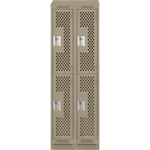 Clean Line Lockers, 2 -tier, Bank of 2, 24" x 15" x 82", Steel, Beige, Rivet (Assembled), Perforated NRZ Safety Inc.