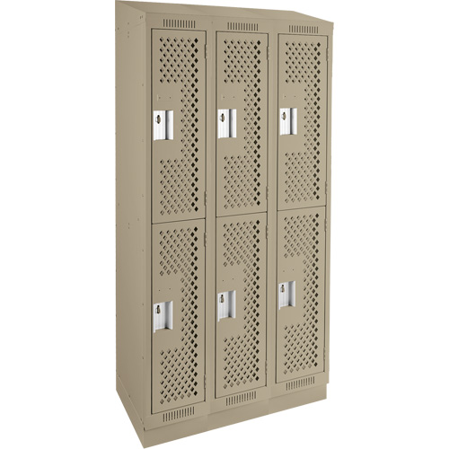 Clean Line Lockers, 2 -tier, Bank of 3, 36" x 12" x 82", Steel, Beige, Rivet (Assembled), Perforated NRZ Safety Inc.