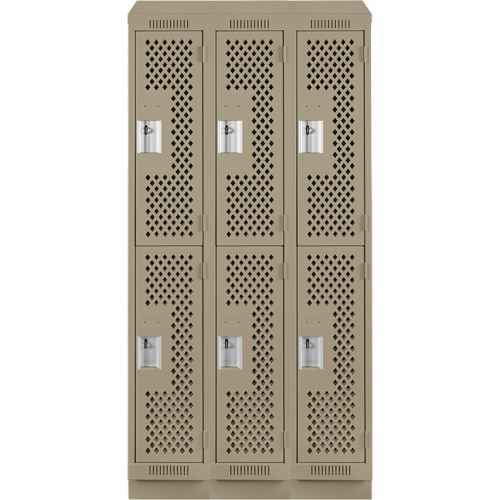 Clean Line Lockers, 2 -tier, Bank of 3, 36" x 12" x 82", Steel, Beige, Rivet (Assembled), Perforated NRZ Safety Inc.