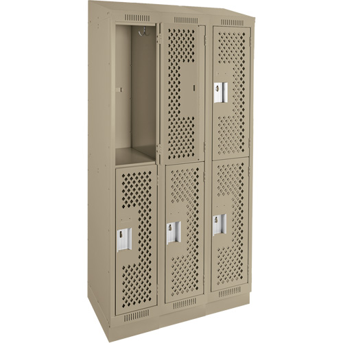 Clean Line Lockers, 2 -tier, Bank of 3, 36" x 12" x 82", Steel, Beige, Rivet (Assembled), Perforated NRZ Safety Inc.