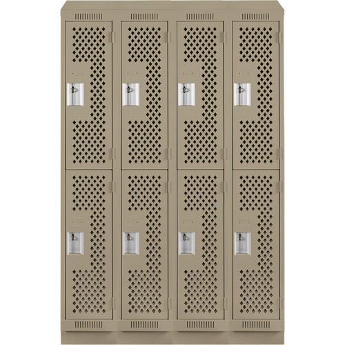 Clean Line Lockers, 2 -tier, Bank of 4, 48" x 12" x 82", Steel, Beige, Rivet (Assembled), Perforated NRZ Safety Inc.