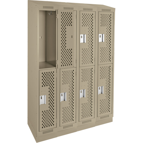 Clean Line Lockers, 2 -tier, Bank of 4, 48" x 12" x 82", Steel, Beige, Rivet (Assembled), Perforated NRZ Safety Inc.