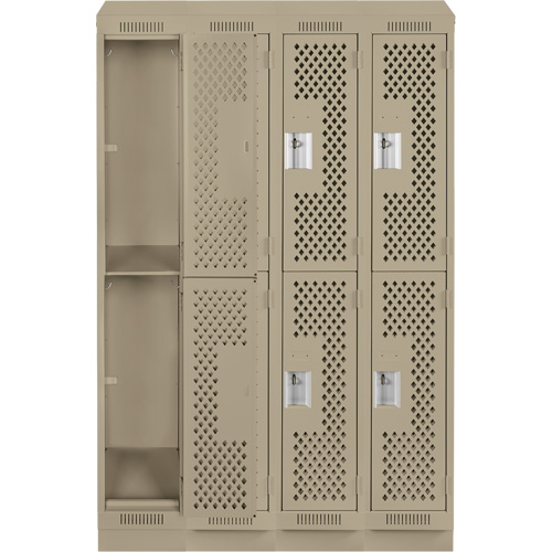 Clean Line Lockers, 2 -tier, Bank of 4, 48" x 12" x 82", Steel, Beige, Rivet (Assembled), Perforated NRZ Safety Inc.