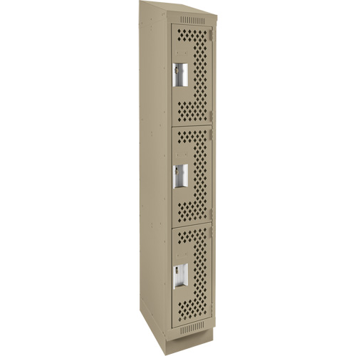 Clean Line Lockers, 3 -tier, 12" x 12" x 82", Steel, Beige, Rivet (Assembled), Perforated NRZ Safety Inc.