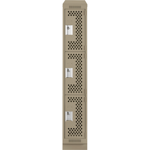 Clean Line Lockers, 3 -tier, 12" x 12" x 82", Steel, Beige, Rivet (Assembled), Perforated NRZ Safety Inc.
