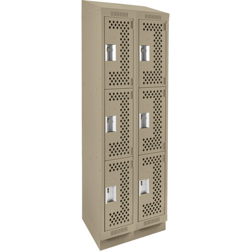 Clean Line Lockers, 3 -tier, Bank of 2, 24" x 18" x 82", Steel, Beige, Rivet (Assembled), Perforated NRZ Safety Inc.