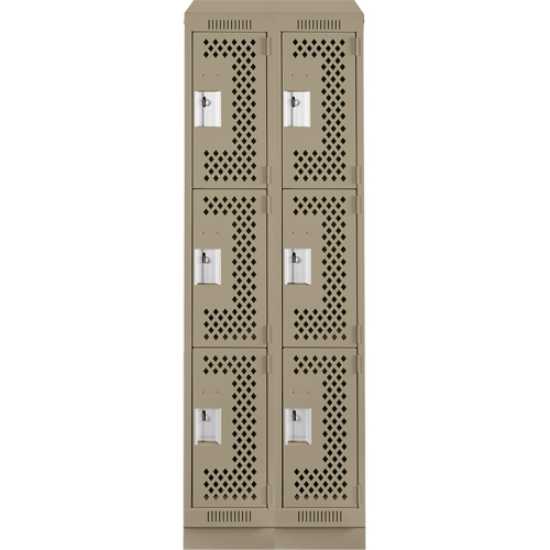 Clean Line Lockers, 3 -tier, Bank of 2, 24" x 18" x 82", Steel, Beige, Rivet (Assembled), Perforated NRZ Safety Inc.