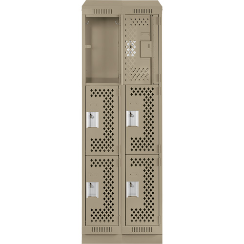 Clean Line Lockers, 3 -tier, Bank of 2, 24" x 18" x 82", Steel, Beige, Rivet (Assembled), Perforated NRZ Safety Inc.
