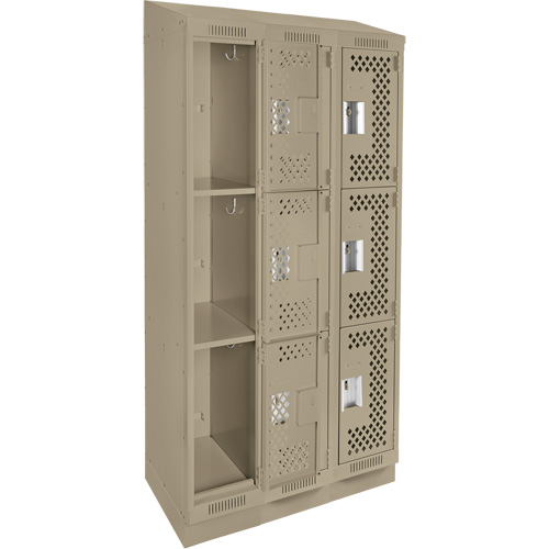 Clean Line Lockers, 3 -tier, Bank of 3, 36" x 18" x 82", Steel, Beige, Rivet (Assembled), Perforated NRZ Safety Inc.